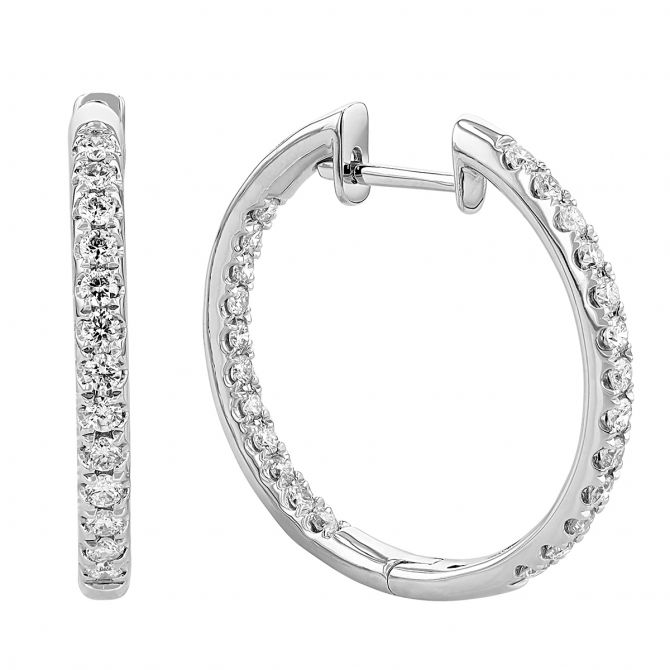 Diamond Inside Out Hoop Earrings in White Gold, 1.00 cttw