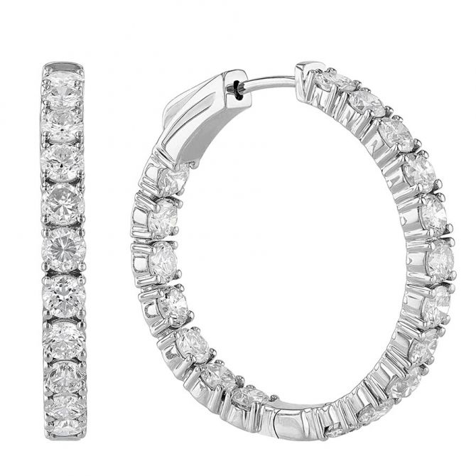 Diamond Inside Out Snap Hoop Earrings in White Gold, 5.45 cttw