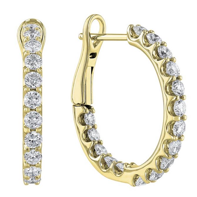 Diamond Inside Out Huggie Hoop Earrings in Yellow Gold, 1.5 cttw