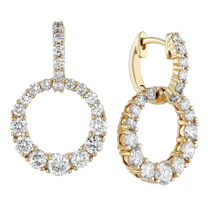 Graduated Diamond Circle Dangle Hoop Earrings in Yellow Gold