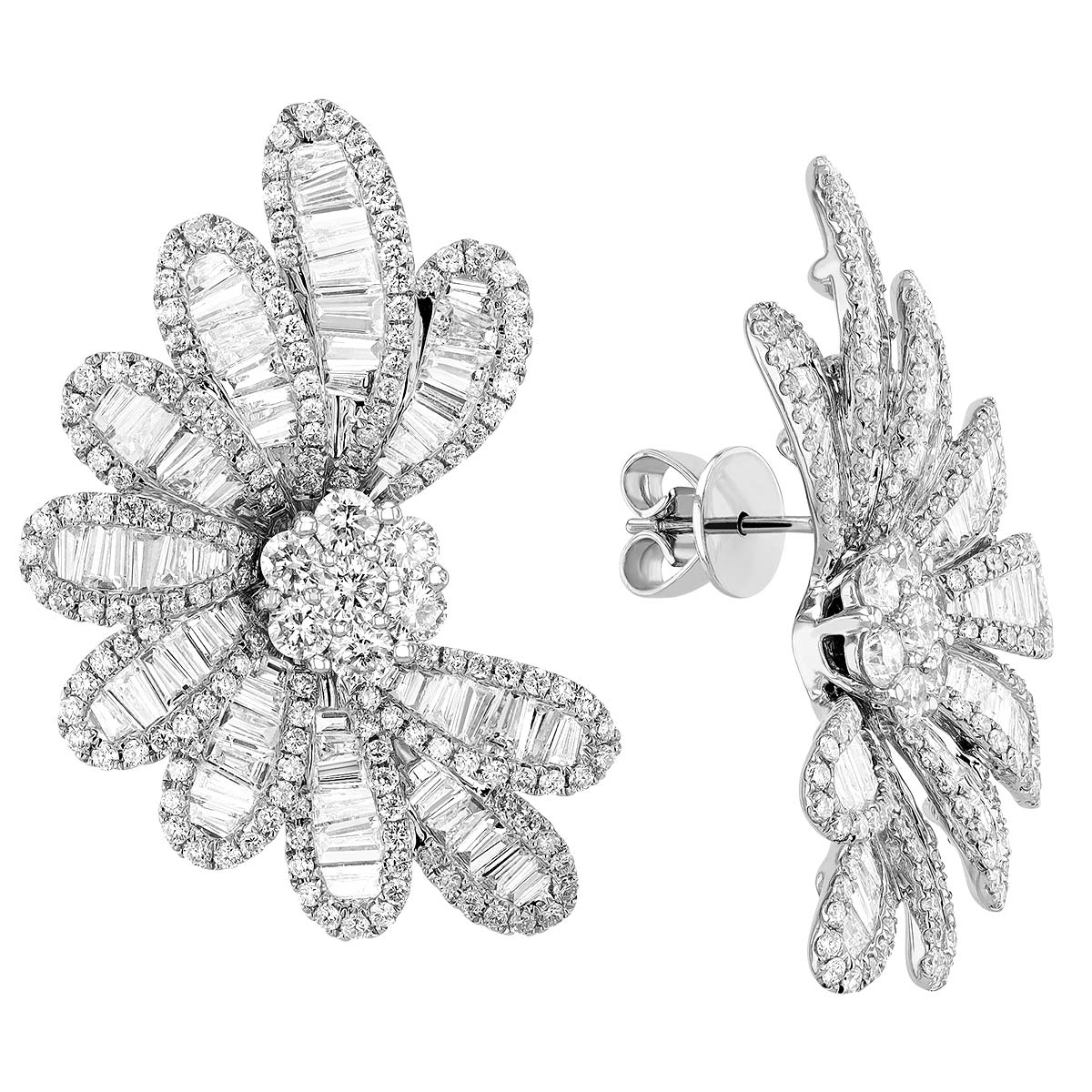 Diamond Flower Statement Post Earrings in White Gold | Borsheims