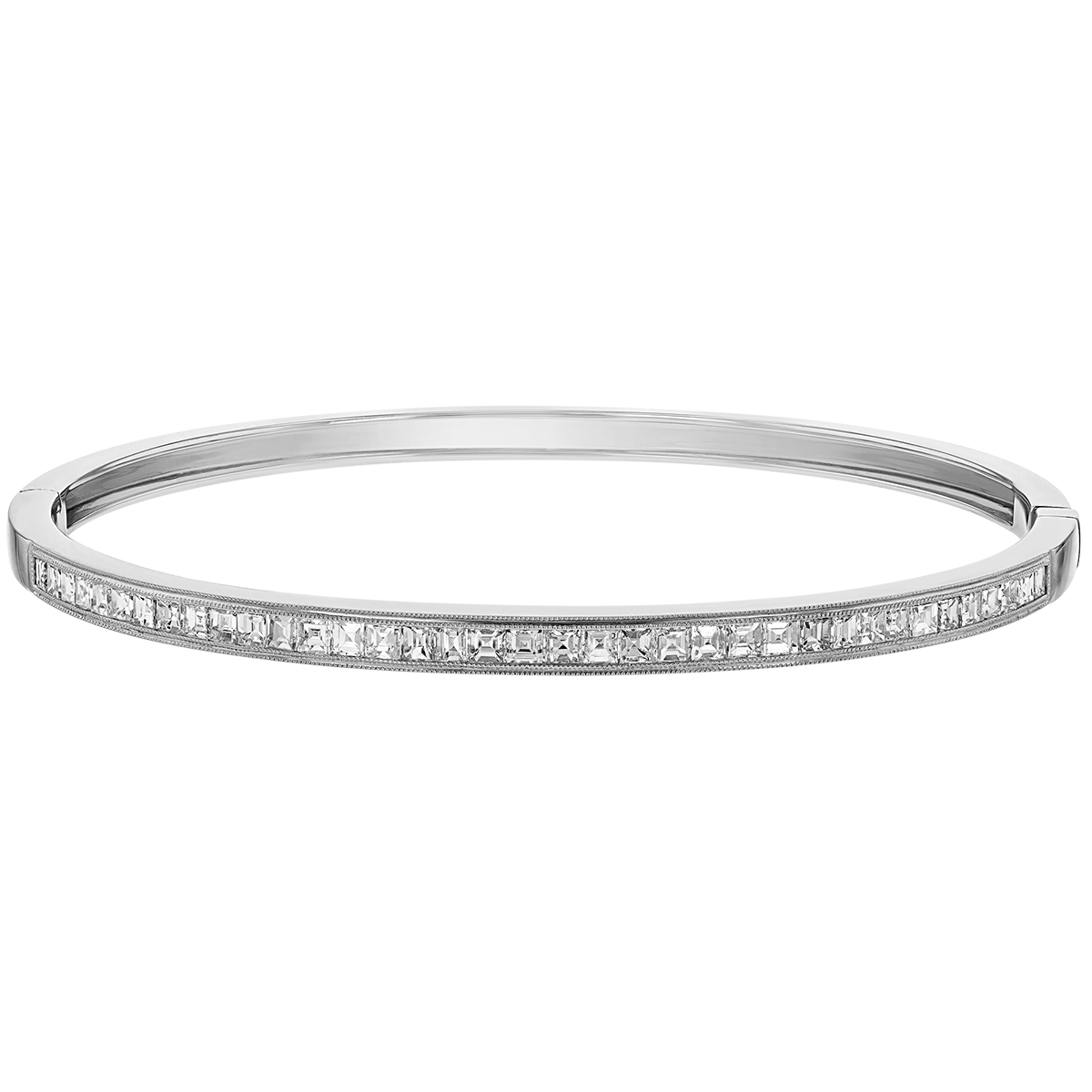 Diamond Channel Set Hinged Bangle Bracelet with Milgrain in White Gold ...