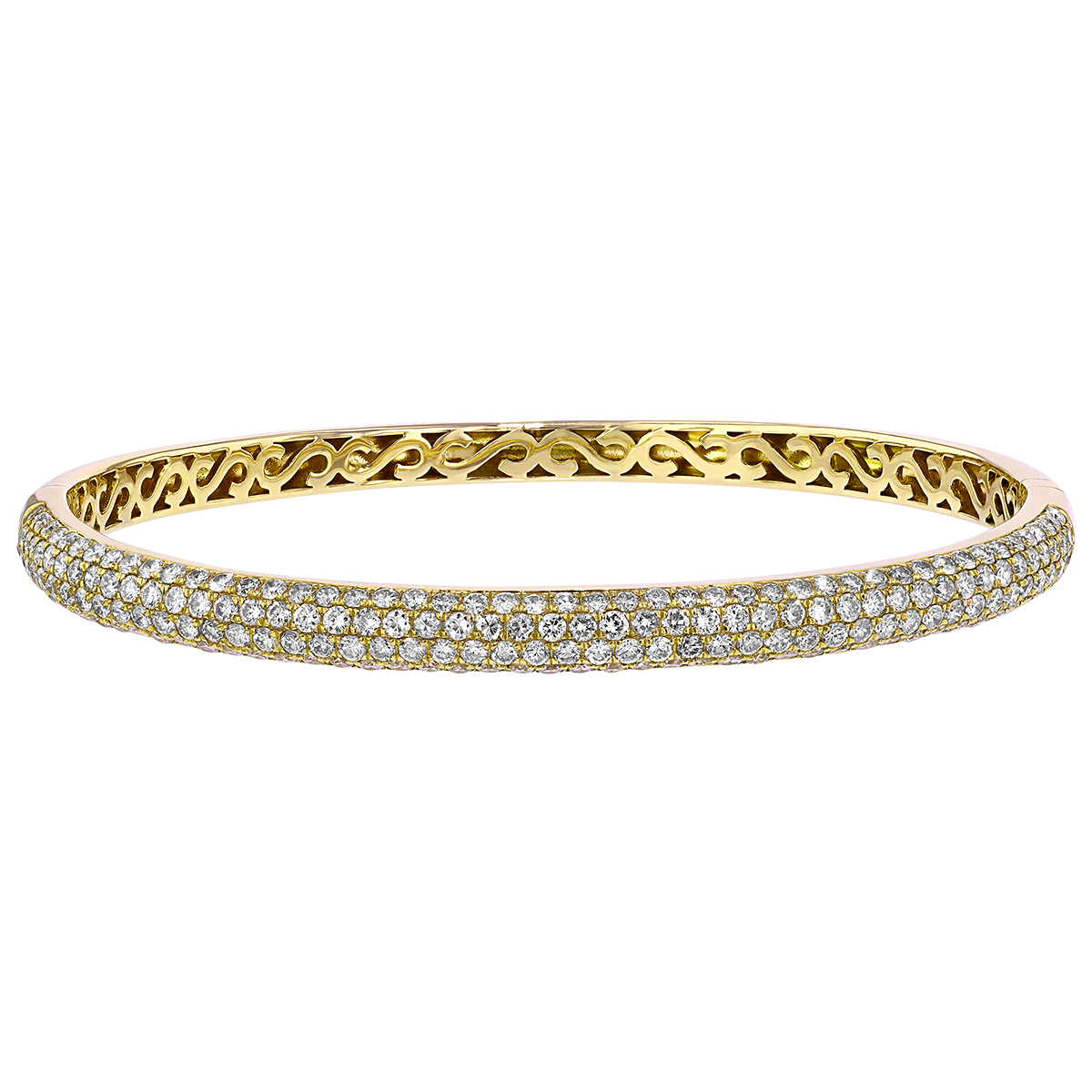 Diamond Pavé 4 Row Curved Bangle Bracelet in Yellow Gold | Borsheims