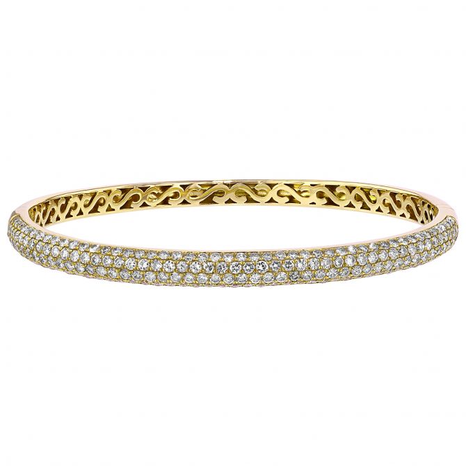 Diamond Pavé 4 Row Curved Bangle Bracelet in Yellow Gold