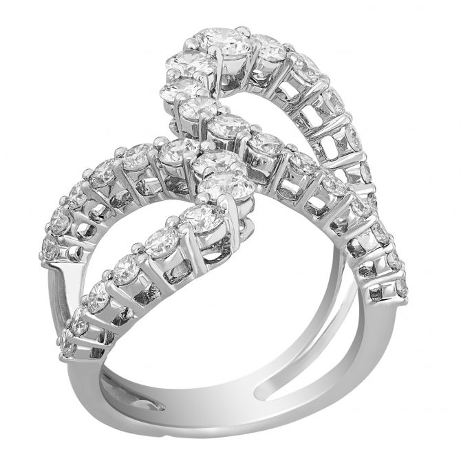 Diamond Offset Open Hugging Ring in White Gold