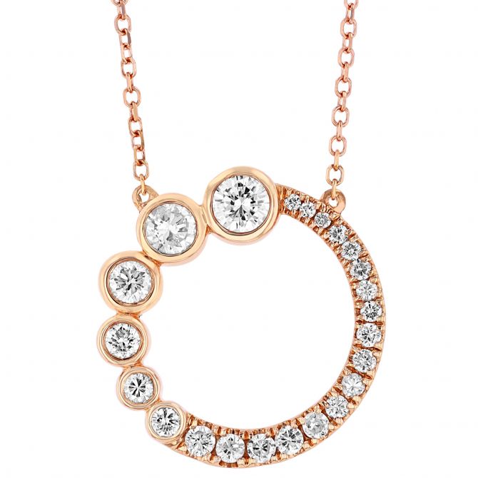 Diamond Prong & Bezel Set Graduated Open Circle Necklace in Rose Gold, 16"