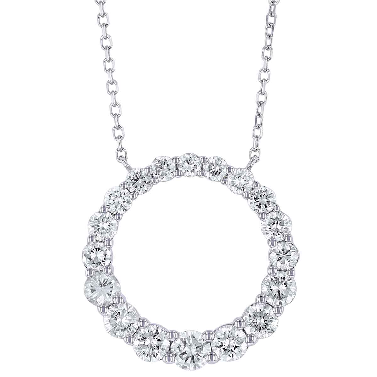 Diamond Graduated Open Circle Necklace in White Gold, 16