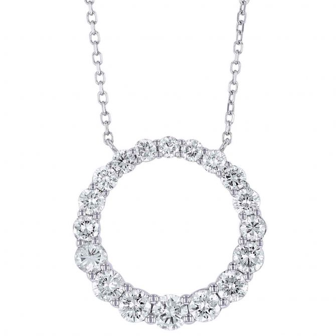 Diamond Graduated Open Circle Necklace in White Gold, 16"