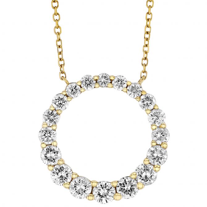 Diamond Graduated Open Circle Necklace in Yellow Gold, 16"