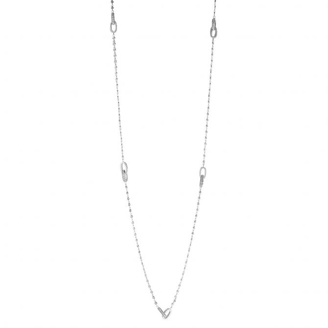 Diamond Oval Link Station Necklace in White Gold, 32"