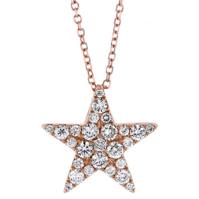 Diamond Pavé Star Pendant in Rose Gold, 16"