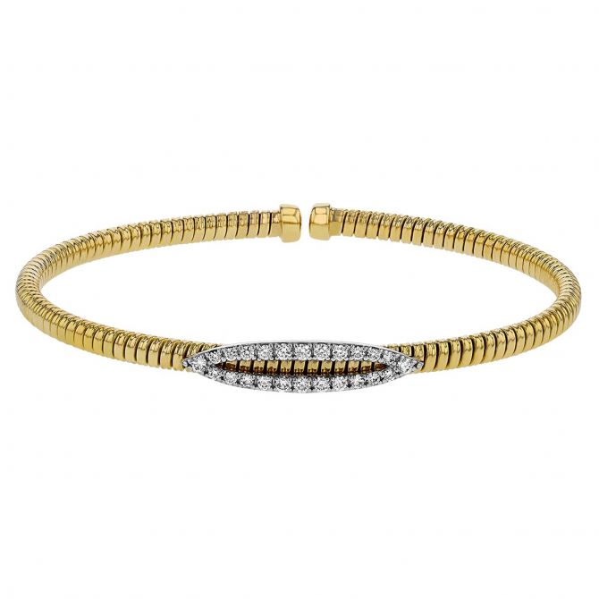 Yellow Gold Cuff Bracelet with Diamond Navette Accent in White Gold