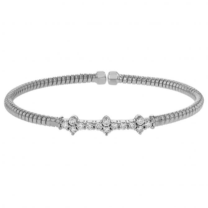 White Gold Cuff Bracelet with Diamond Cluster Accent