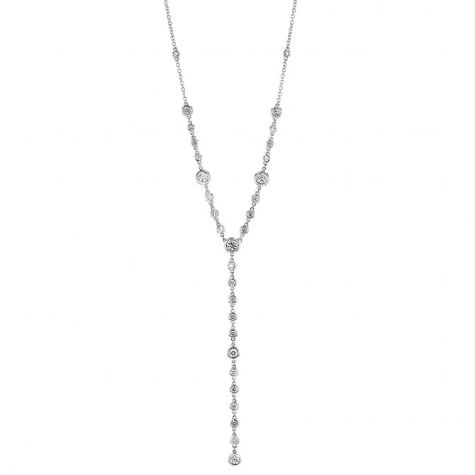 Diamond Station Y Lariat Necklace in White Gold, 16"