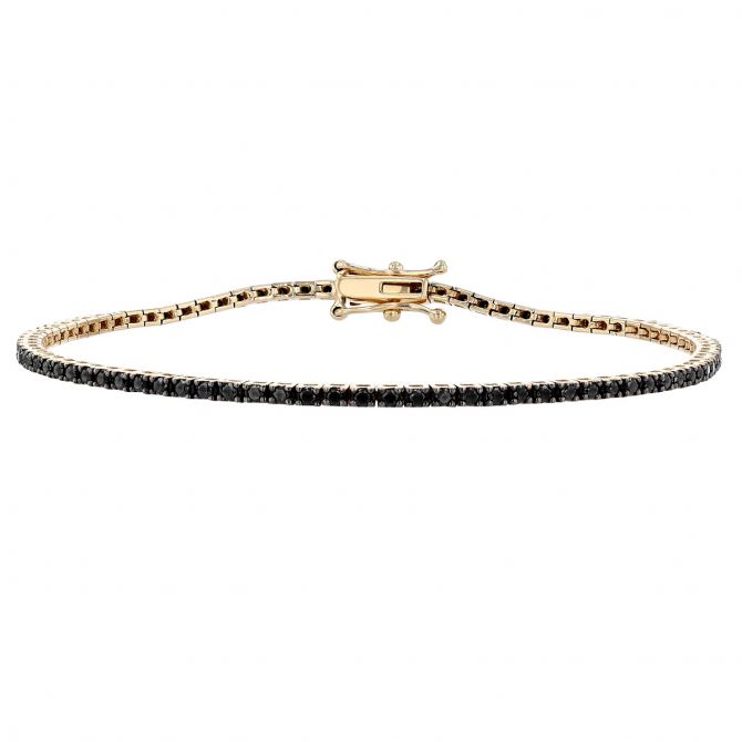 Black Diamond Tennis Bracelet in Yellow Gold & Black Rhodium, 7.25"