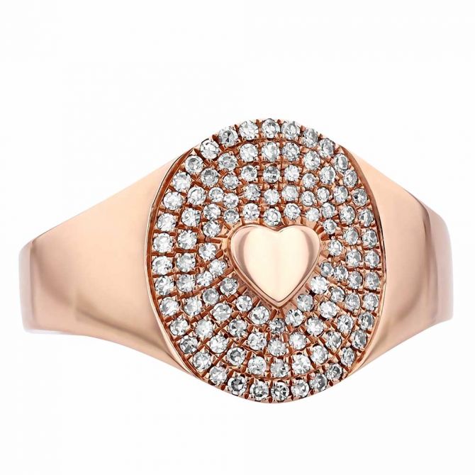 Diamond Pavé & Heart Signet Ring in Rose Gold