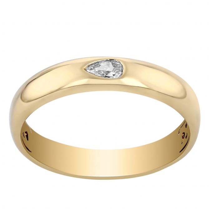 Yellow Gold Band with Flush Set Pear Shaped Diamond