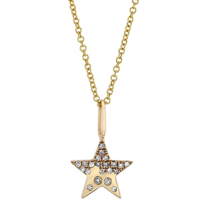 Diamond Scatter Pavé Star Pendant in Yellow Gold, 18"