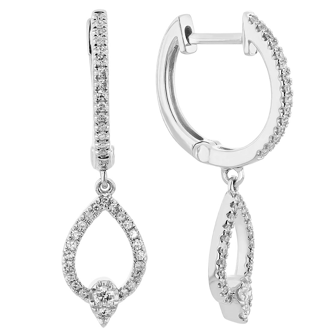 Diamond Teardrop Dangle Huggie Hoop Earrings in White Gold | Borsheims