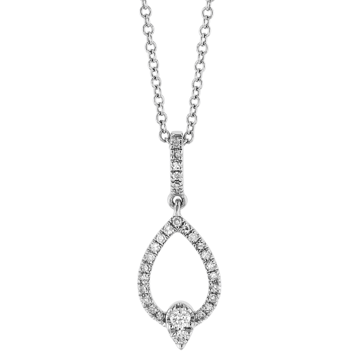 Diamond Open Teardrop Pendant in White Gold, 16