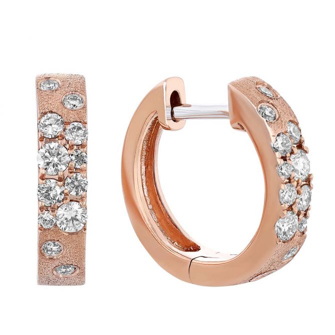 Rose Gold Matte Huggie Hoops with Scattered Diamonds