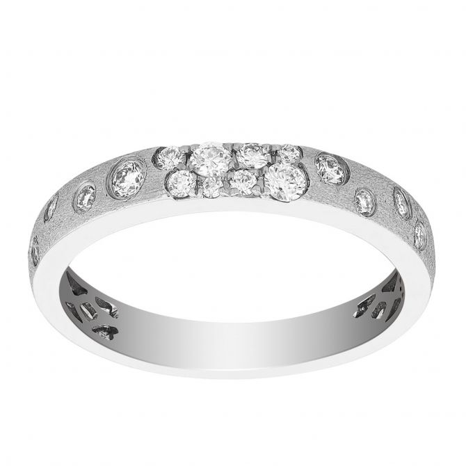 Diamond Flush Set Scatter Band in Matte White Gold