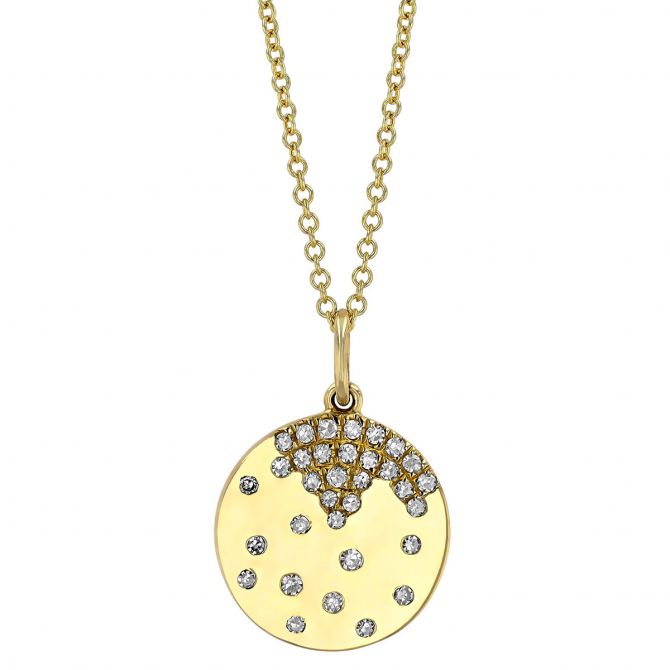 Diamond Flush Set Scatter Disc Pendant in Yellow Gold, 18"