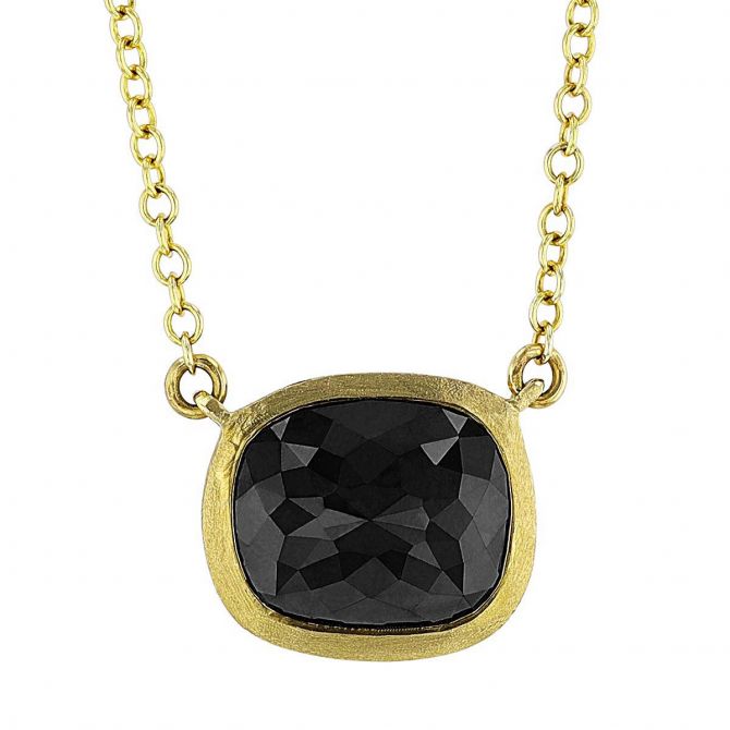 Black Diamond Lozenge Necklace in Satin Yellow Gold, 18"