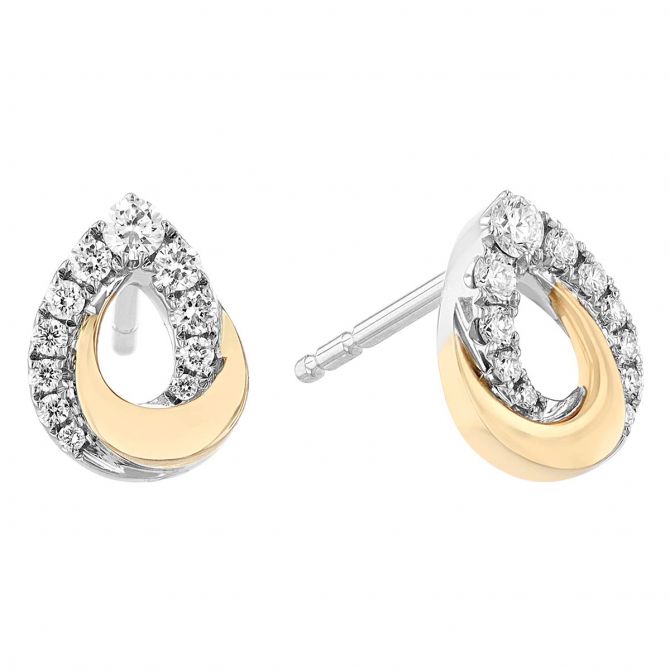 Frederic Sage Deco Diamond Pear Shaped Stud Earrings in Two Tone