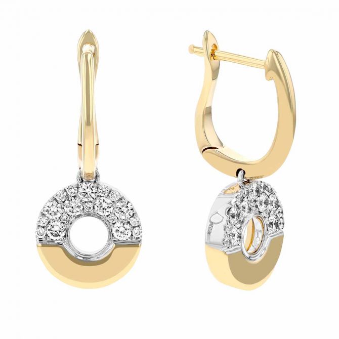 Frederic Sage Diamond Half Pavé Open Circle Dangle Earrings in Yellow & White Gold