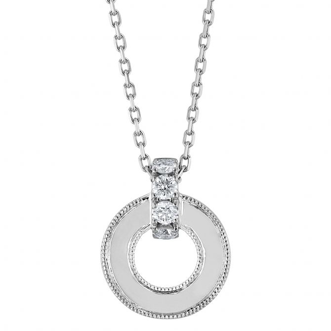 Frederic Sage Circle Milgrain Pendant with Diamond Bail in White Gold, 18"