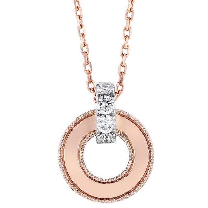 Frederic Sage Circle Milgrain Pendant with Diamond Bail in Rose Gold, 18"