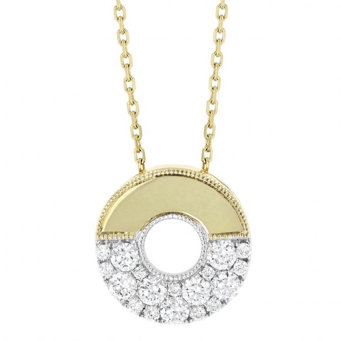 Frederic Sage Diamond Half Pavé Open Circle Pendant in Two Tone, 18"