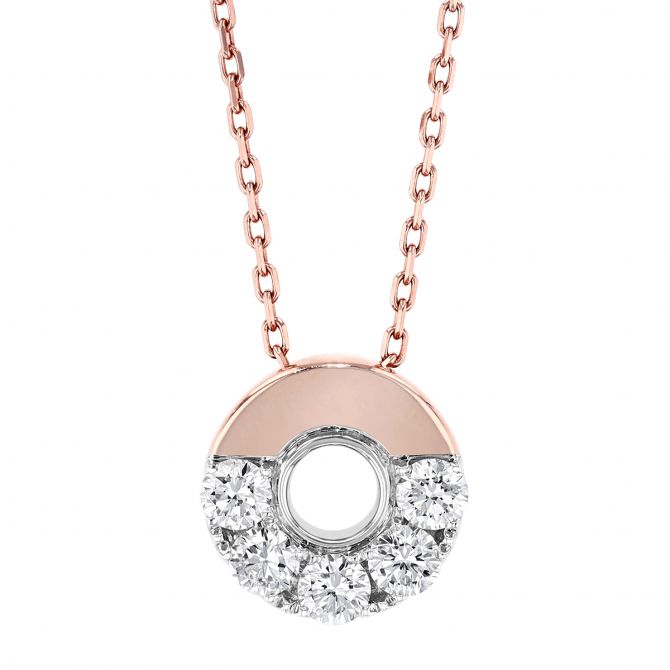 Frederic Sage Diamond Half Open Circle Pendant in Rose & White Gold, 18"