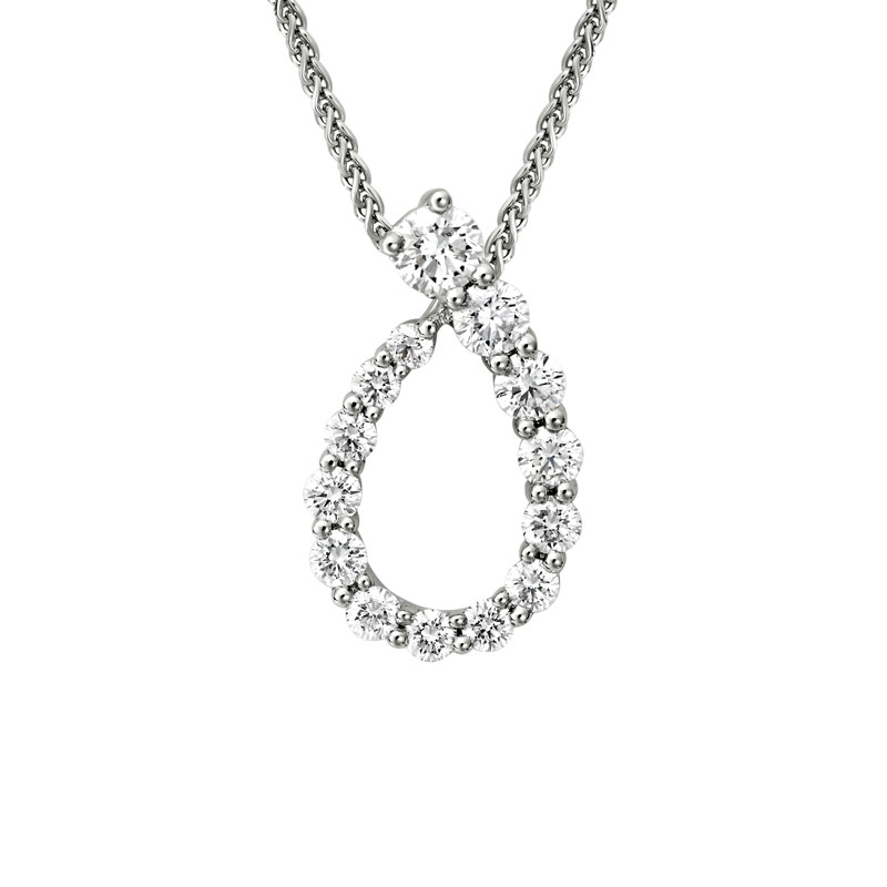 Diamond Curved Open Teardrop Pendant in White Gold, 18