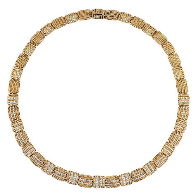 Roberto Coin Opera Diamond Basketweave Necklace in Yellow Gold