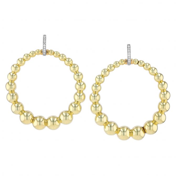 Roberto Coin Oro Classic Yellow Gold Large Bead Door-Knocker Post Back Drop Earrings with Diamonds