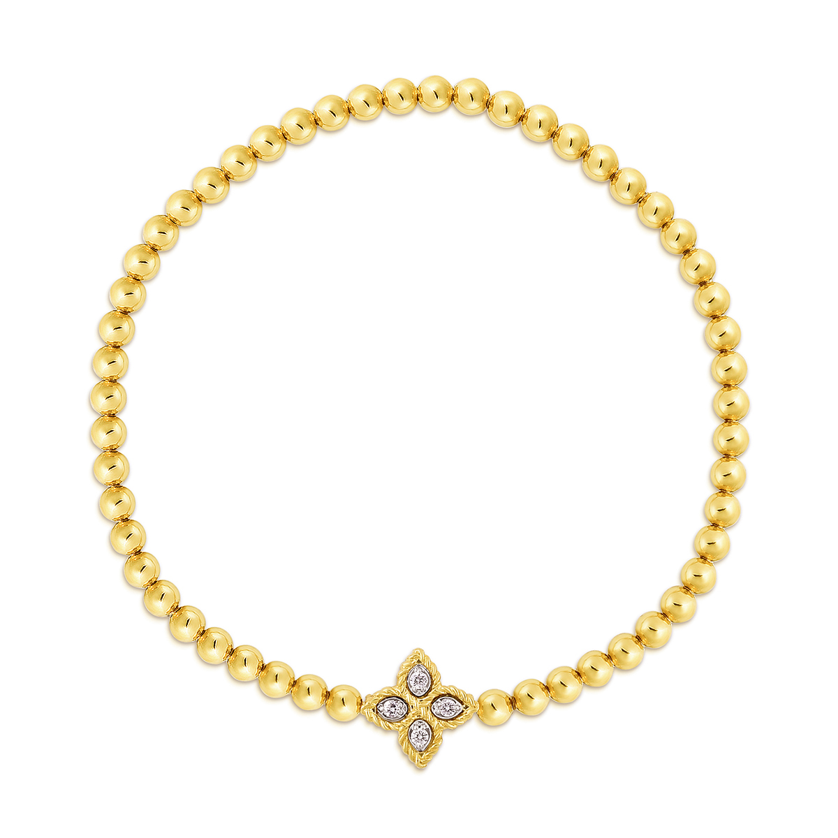 Roberto Coin Princess Flower Diamond Small Stretch Bracelet in Yellow