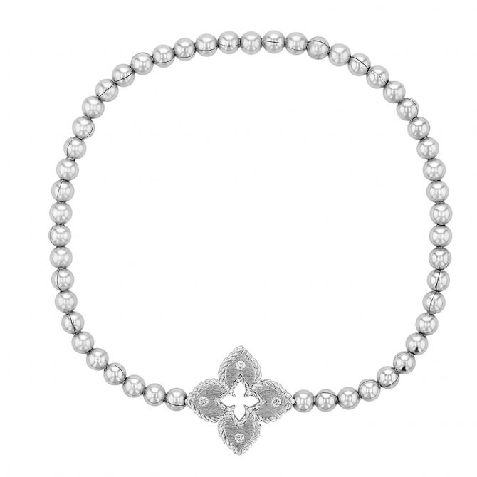 Roberto Coin Venetian Princess Petite White Gold Beaded Stretch Bracelet with Diamonds