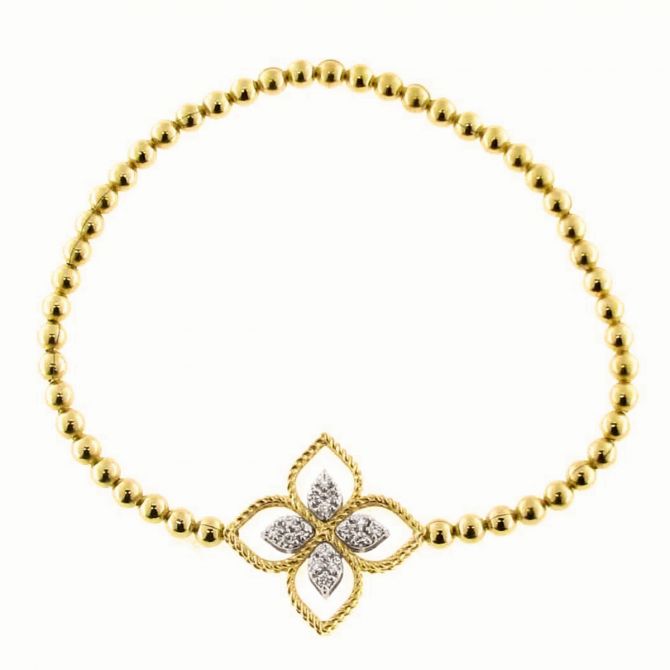 Roberto Coin Princess Flower Diamond Open Flower Stretch Bracelet in Yellow Gold