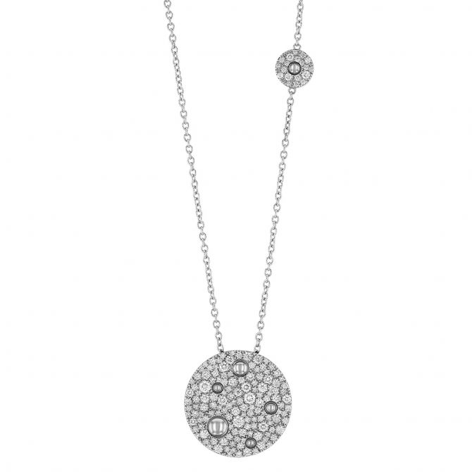 Roberto Coin Pois Moi Luna Diamond Pavé Circle Necklace with Mini Station in White Gold, 18"