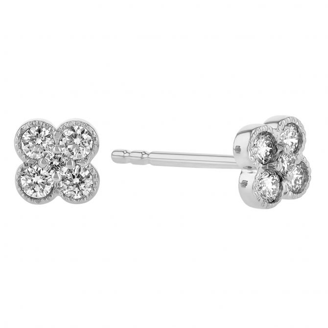 Diamond Clover Stud Earrings in White Gold, 0.18 cttw