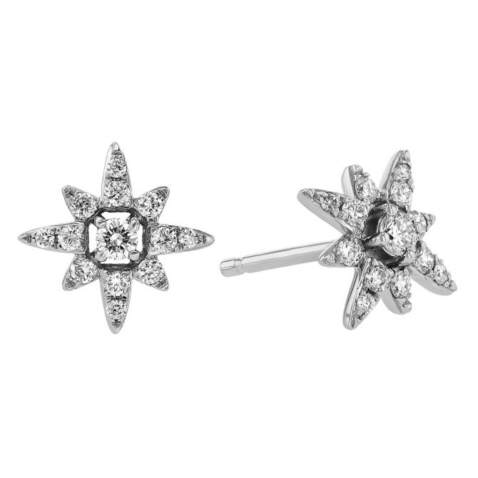 Diamond Starburst Stud Earrings in White Gold