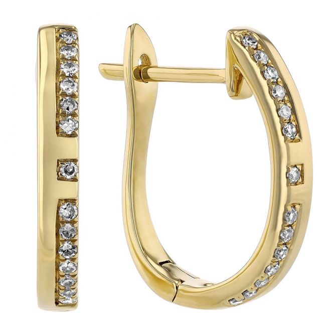 Diamond Patterned Small Hoop Earrings in Yellow Gold