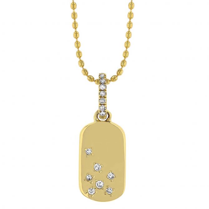 Yellow Gold Tag Pendant with Scattered Diamonds, 18"