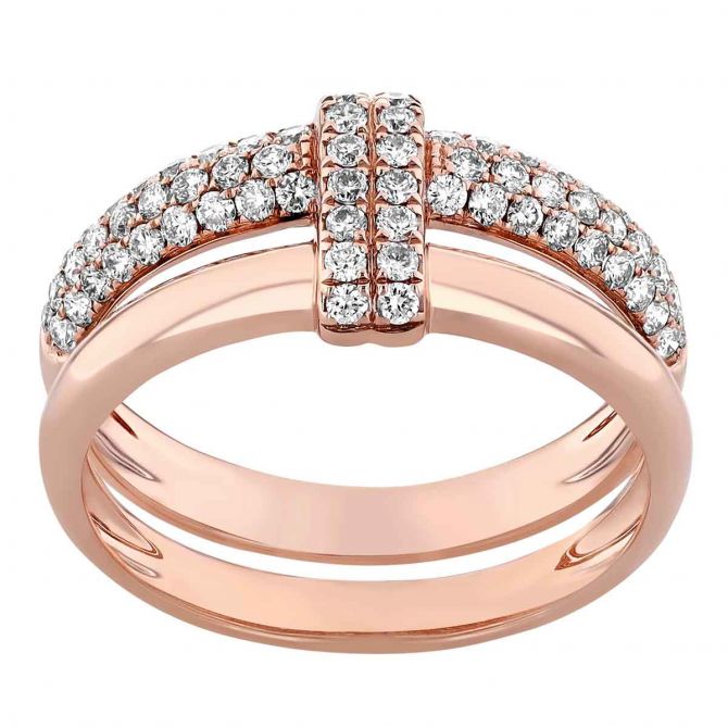 Diamond Pavé Overlay 2 Row Ring in Rose Gold