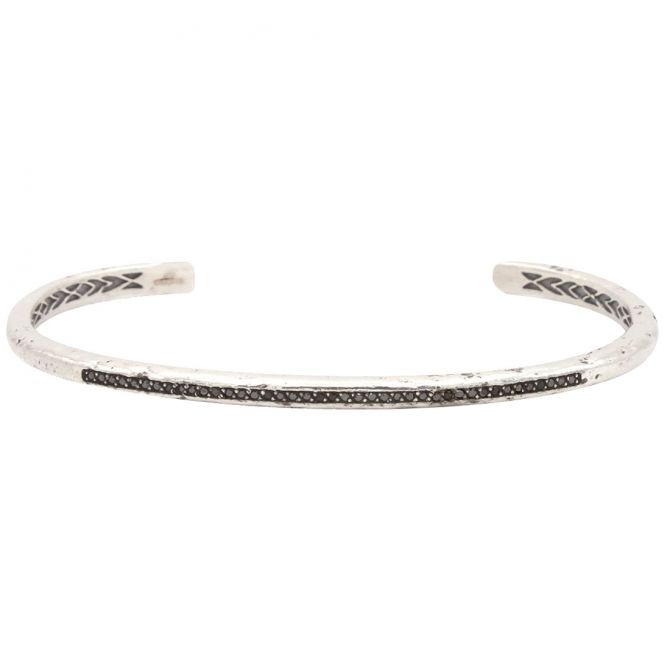 John Varvatos x GURHAN Distressed Sterling Silver Narrow Cuff Bracelet, Diamond