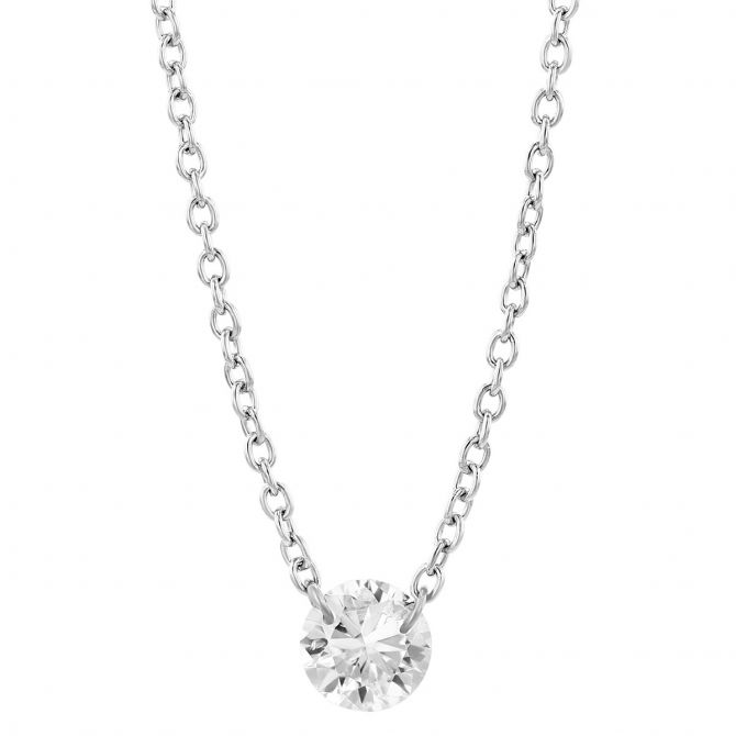 Aresa Diamond Solitaire Necklace in White Gold, 18"