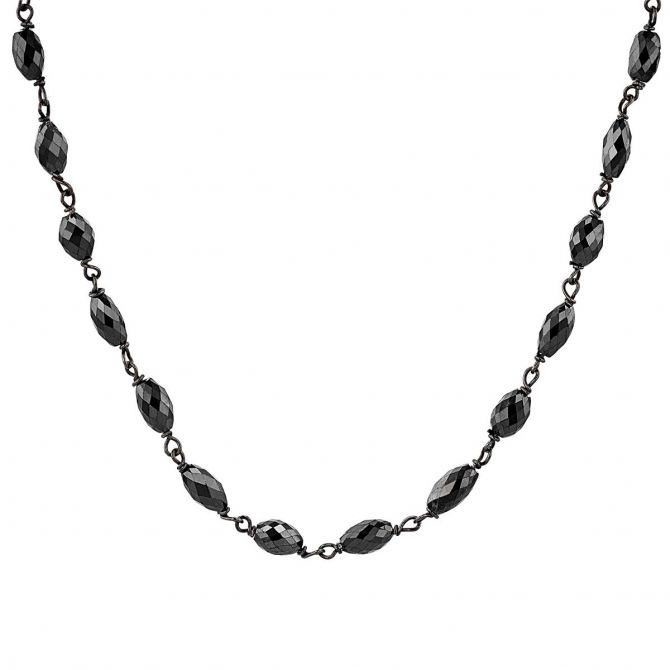 14k Black Diamond Beads Adjustable Necklace 8.45TCW - Q Evon