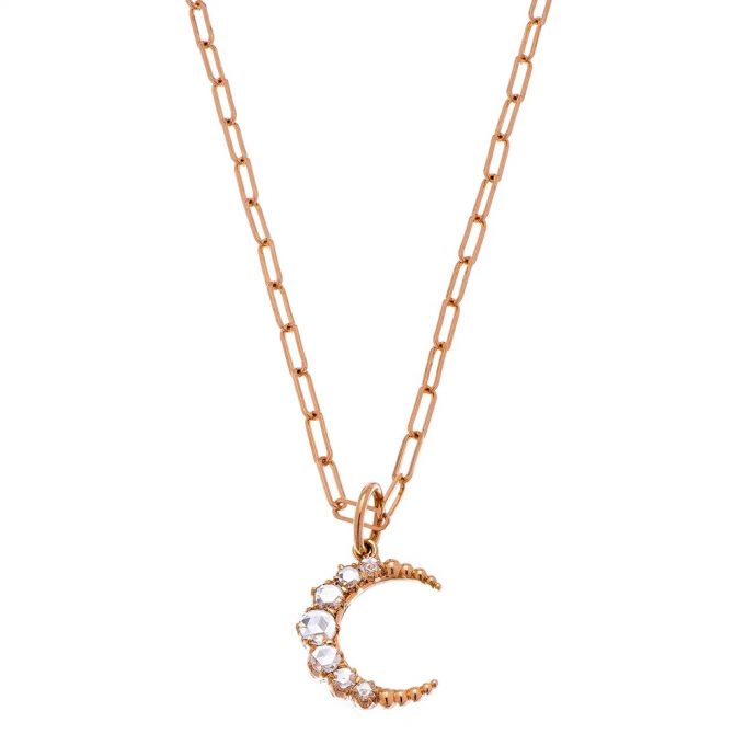 Diamond Crescent Moon Necklace in Rose Gold